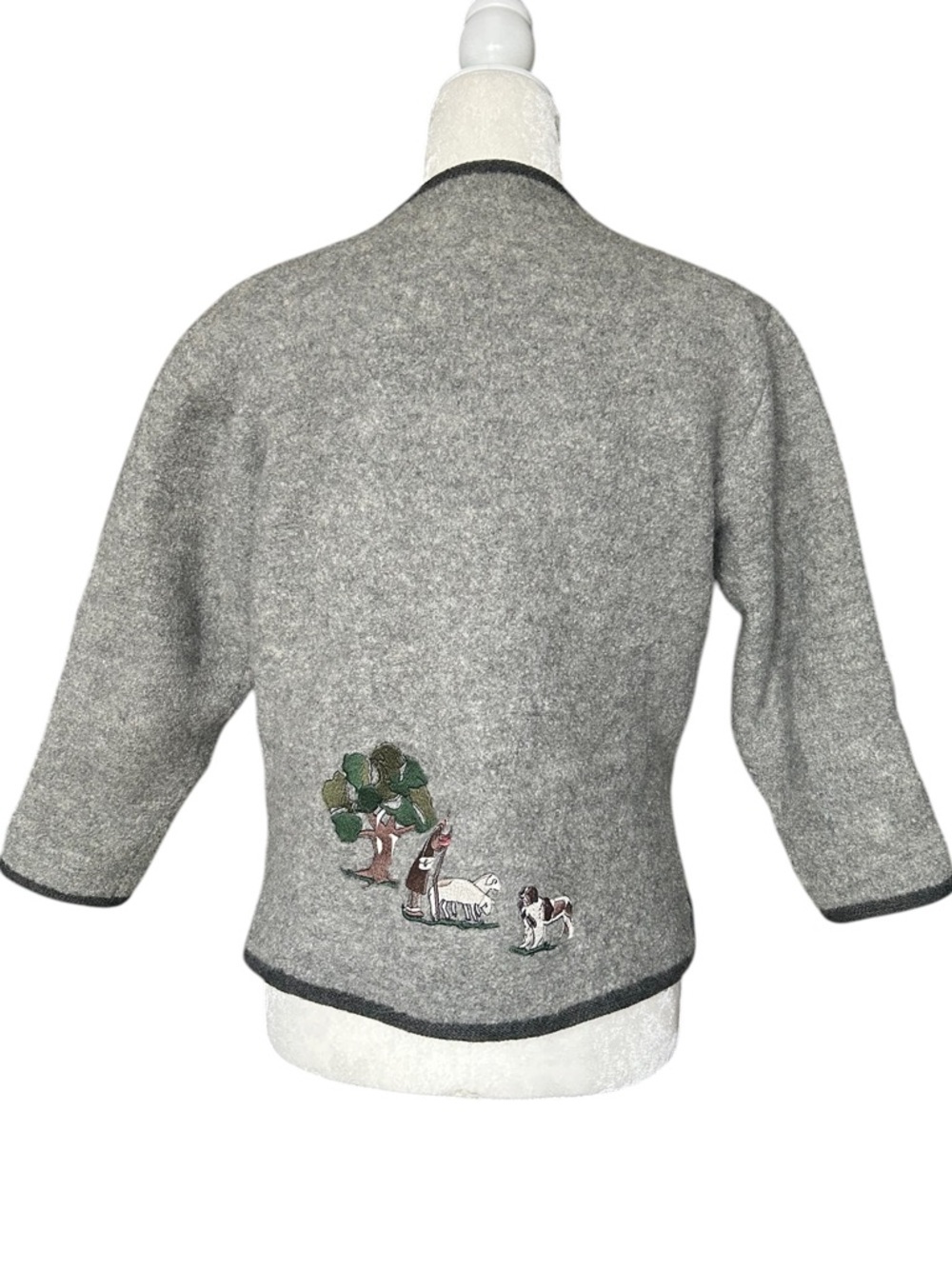 Gaddy Collection Wool Knit Jacket Gray Embroidered Alpine Cardigan Structured- M